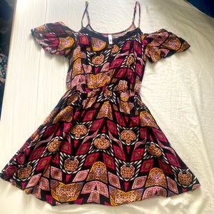 Off the shoulder casual multi print dress